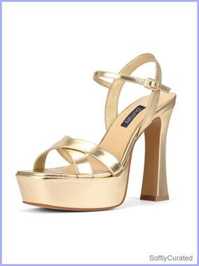 Platform Heels Women Chunky High Heel Sandals Ankle Strap Faux Leather